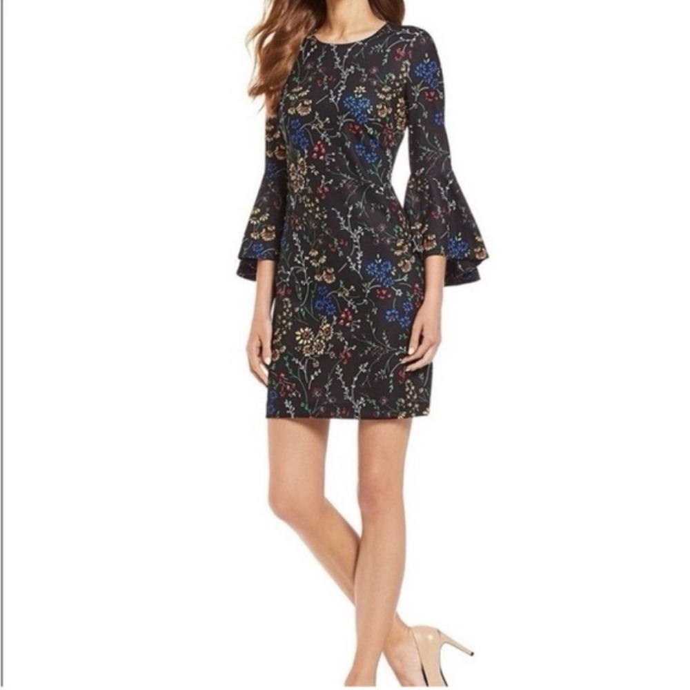 Calvin Klein Black Floral Bell Sleeve Dress
